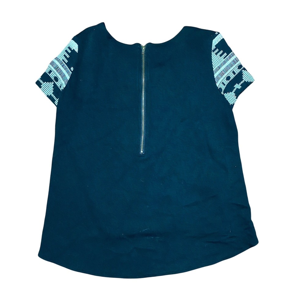 Sunday In Brooklyn Anthropologie Blouse Black Patterned Top Zipper Aztec Medium - Picture 2 of 3